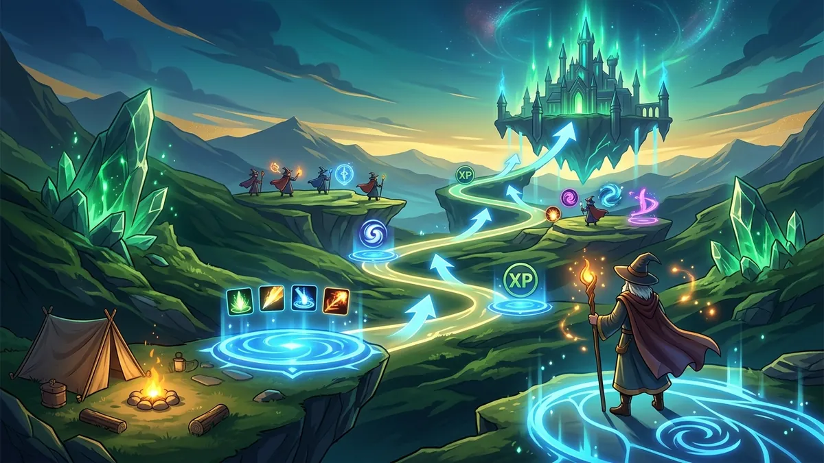 Sorcerer Incremental beginner guide showing spell progression and mana generation in Roblox